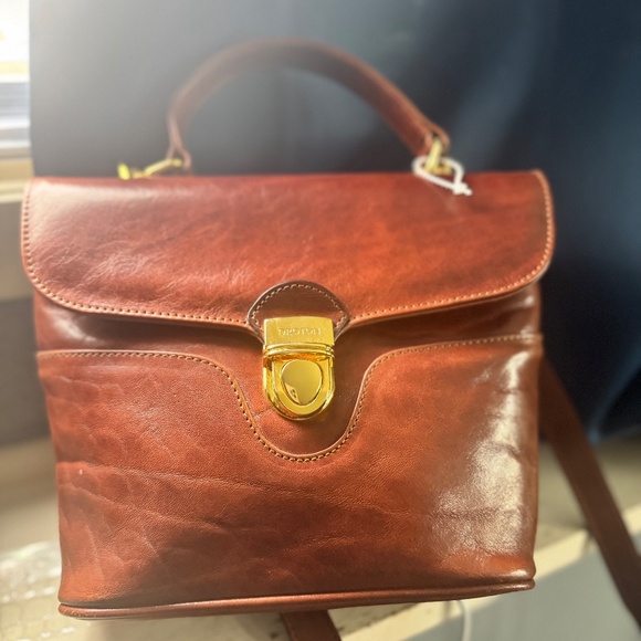 Oroton Brown 100% cowhide leather square removable crossbody bag with handle - Picture 1 of 6